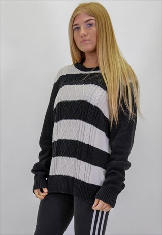 VINTAGE CHAPS STRIPED SWEATER IN BLACK AND WHITE MEDIUM