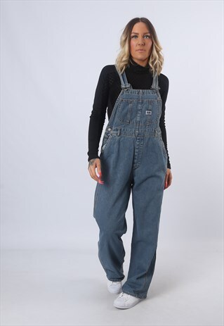 DENIM DUNGAREES 90'S UK 12 WIDE LEG (CK3L)
