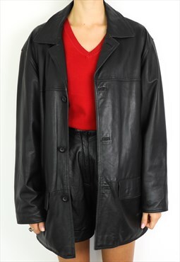 Vintage 90's Y2K Leather Jacket Oversized fit in Black