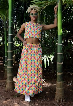 Carolyn Green Jenga Print Cotton Maxi Skirt with Elastic