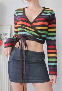 vintage y2k multicolor striped cropped cardigan