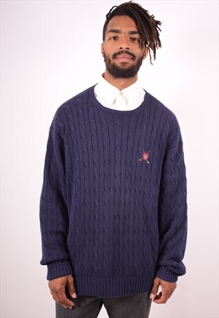 POLO RALPH LAUREN MENS VINTAGE JUMPER SWEATER XL BLUE 90S