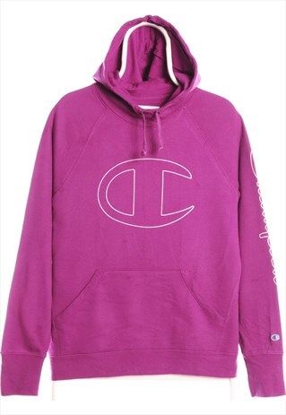Champion 90's High Neck Spellout Hoodie Large Pink