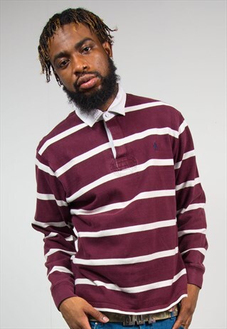 POLO RALPH LAUREN BURGUNDY STRIPED RUGBY SHIRT
