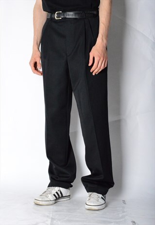 VINTAGE 90S BLACK MINIMALIST WOOL BLEND PANTS