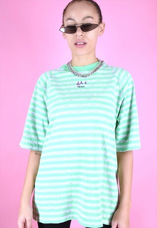 VINTAGE 90S T-SHIRT STRIPED IN GREEN WHITE WITH BOAT DETAIL