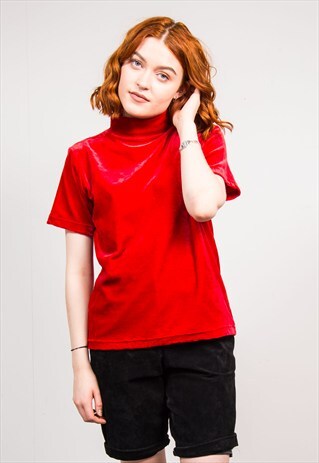 90'S VINTAGE RED VELVET TURTLE NECK TOP