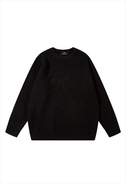 Textured sweater striped fluffy knitwear jumper in black