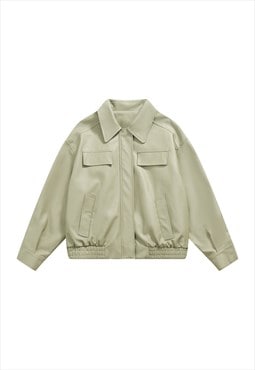 Faux leather college jacket PU varsity in pastel green