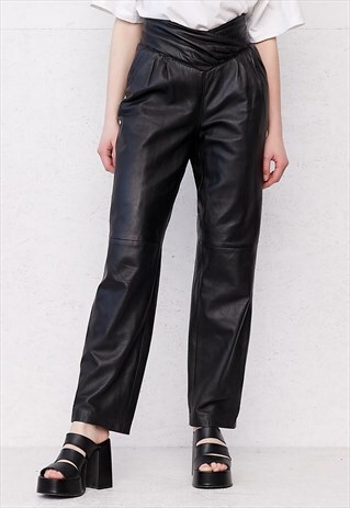 VINTAGE BLACK YESSICA LEATHER TROUSERS BOTTOMS