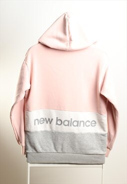 Vintage New Balance Logo Script Hoodie Pink Grey