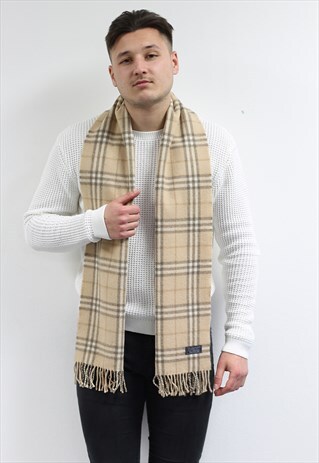 VINTAGE LAMBSWOOL CHECKED SCARF BEIGE-AS218