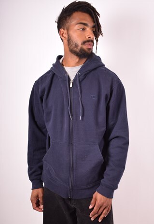 CHAMPION MENS VINTAGE HOODIE JACKET LARGE BLUE 90S