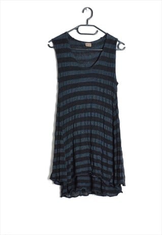 Y2K Black Grey Striped Knit Linen Blend Gothic Mini Dress