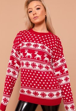 Red Reindeer & Snowflake Fairisle Christmas Jumper