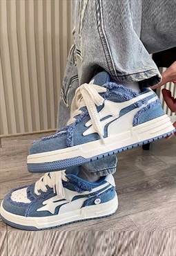 Denim sneakers edgy platform trainers retro jean shoes blue