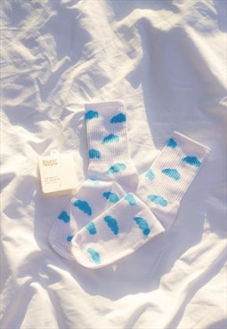White and Blue Cloud Sky Socks
