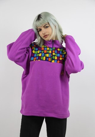 VINTAGE 90S PATTERNED FLEECE HALF ZIP JUMPER
