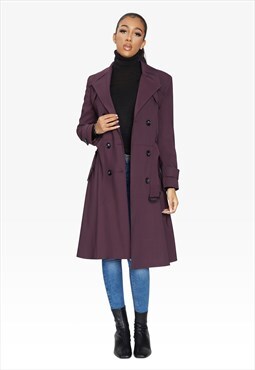 Wine Double Breasted Trench Mac Coat