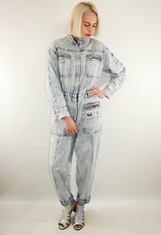 VINTAGE 90' OLDSCHOOL DENIM JUMPSUIT IN MOTOR RACING STYLE