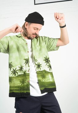 Vintage 90s Hawaiian Shirt Palm Tree