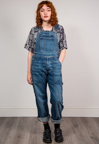 VINTAGE 90'S FADED BLUE DENIM DUNGAREES