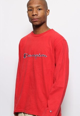 VINTAGE CHAMPION LONG SLEEVED LOGO T-SHIRT RED