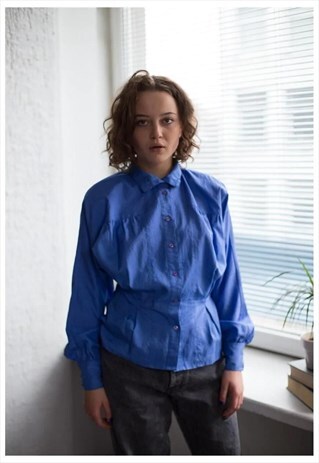 VINTAGE 80'S PURPLE HIGH COLLAR LONG SLEEVES BLOUSE
