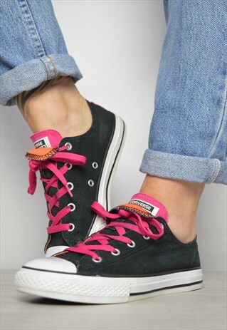 90S CONVERSE BLACK WITH PINK & ORANGE DOUBLE TONGUE OX SHOES