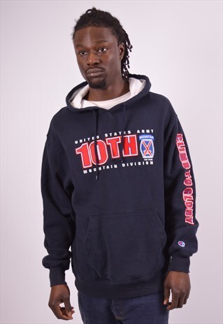 VINTAGE CHAMPION 10TH MOUNTAIN DEVISION HOODIE JUMPER NAVY