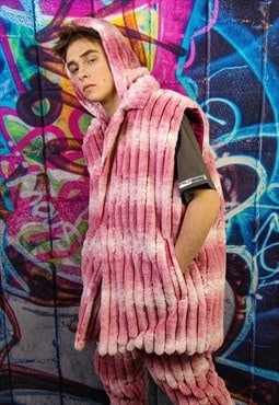 Tie-dye fleece gilet handmade sleeveless hooded vest jacket