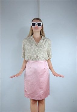 Vintage 80's retro light pastel flower tailored blouse shirt