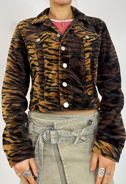 Vintage 90s Jacket Tommy Hilfiger Tiger Furry Fuzzy Y2k 00s