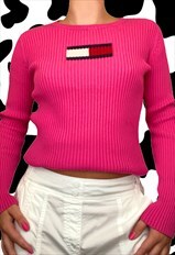 Vintage Y2K 90's/00's Pink Ribbed Long Sleeve Top/Jumper
