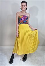 Vintage 80's Yellow Wool Blend Pleated Midi Skirt