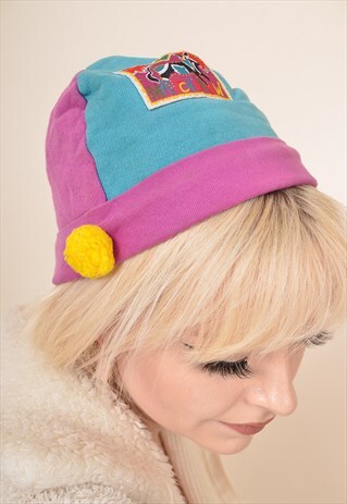VINTAGE PASTEL RAINBOW BEANIE HAT WITH POM POM