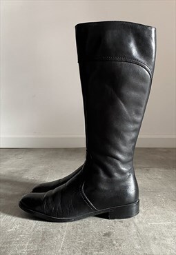 Vintage Y2K 00s real leather black knee boots