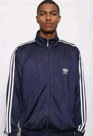 VINTAGE ADIDAS LOGO TRACK JACKET NAVY BLUE