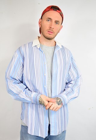 VINTAGE POLO RALPH LAUREN BLUE STRIPED CONTRAST SHIRT