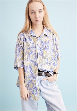 90'S RETRO ABSTRACT PATTERN OVERSIZED SHIRT BLOUSE TOP