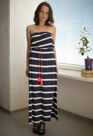 VINTAGE 90'S BLUE/WHITE STRIPED BANDEAU DRESS