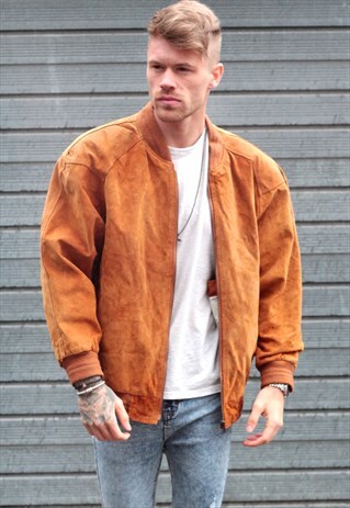 1990'S VINTAGE RICH TAN SUEDE BOMBER JACKET