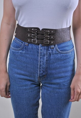 WOMEN VINTAGE BROWN HERITAGE WIDE BELT