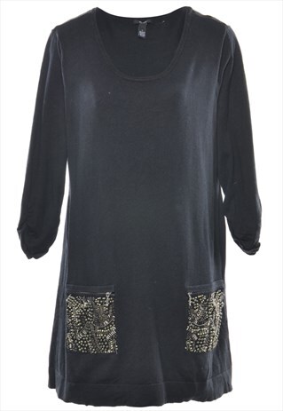 VINTAGE BEADED BLACK DRESS - L