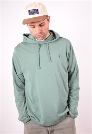 POLO RALPH LAUREN MENS VINTAGE HOODIE JUMPER XL GREEN 90S