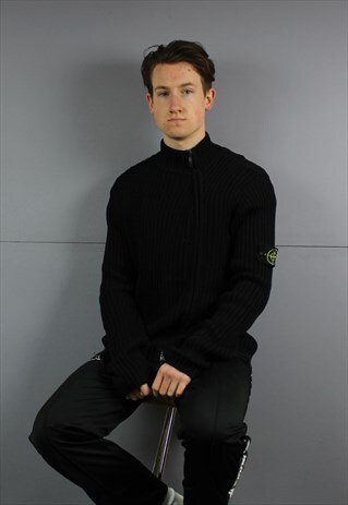 STONE ISLAND STYLE ZIP UP JUMPER IN BLACK WITH PATCH