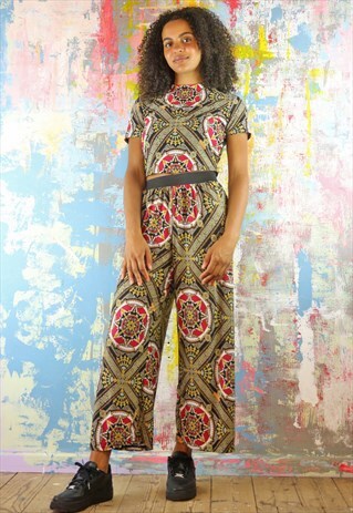 TROUSERS & CROP TOP CO-ORDINATES IN GOLD STAR PRINT