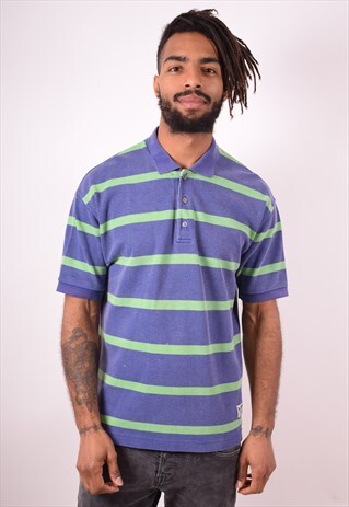 LEVI'S MENS VINTAGE POLO SHIRT LARGE BLUE STRIPES 90S