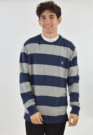 VINTAGE 90S BLUE GREY CHAPS RALPH LAUREN STRIPED JUMPER
