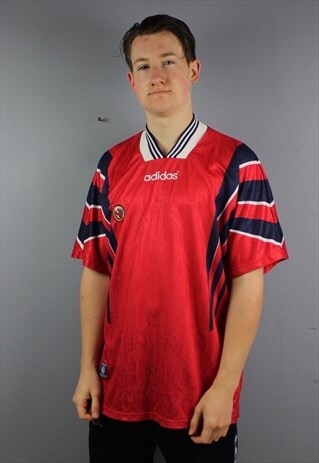 VINTAGE ADIDAS NORWAY FC FOOTBALL SHIRT IN RED WITH EMBROIDE